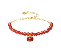 ZHOU LIU FU Sterling Silver Bracelet Red Agate Beaded Bracelet Fortune Bag Charm Bracelet Natural Gemstone Healing Jewelry for Women Mom Lover Birthday Aniversary