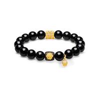 ZHOU LIU FU Sterling Silver Bracelet Silver Obsidian Stone Agarwood Stretch Bracelet Openwork with Lock Charm Beaded Bracelet for Women Mom Daughter Birthday 6.7" J1916256