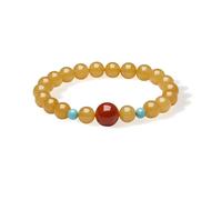 ZHOU LIU FU Yellow Amber Beaded Bracelet Gemstone Red Agate Stretch Bracelets Blue Turquoise Healing Jewellery for Women Wife Lover Mom Gifts Birthday Valentine Anniversary 18cm J1923815