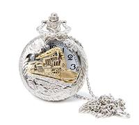 ZHOUBA Retro Hollow Steam Train Antique Style Quartz Pocket Watch Necklace Gift
