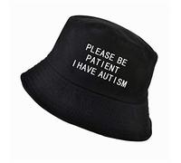 ZHOUBINBIN Please Be Patient I Have Autism Letter Print Bucket Hat Men Women Fisherman Hats Summer Outdoor Hunting Fishing Cap Harajuku For Streetwear Beach Fishing Camping Cap,Black