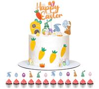 ZhouBoat 37 Pcs Easter Cake Decorations Set,Acrylic Cake Engraved Cake Topper Cupcake Bunny Rabbit Chicken for Happy Bunny Birthday Party DIY Garden Decor