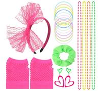 ZhouBoat 80s Fancy Dress Costume Accessories, Vibrant Neon Outfits with Lace Headband Fishnet Gloves Necklace Bracelets Earrings Scrunchies for Party Halloween Theme Costumes Cosplay