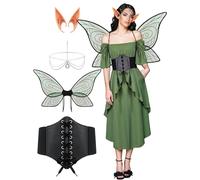 ZhouBoat Renaissance Dress Fairy Costume for Women with Head Chain Elf Ear Wings and Corset Halloween Cosplay,S