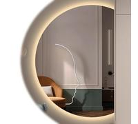 Zhoudong 33*47inch Smart LED Bathroom Mirrors for Wall, Half Moon Vanity Mirror, Anti-Fog, 3-Color Dimmable Makeup Mirror, Lighted Mirror with Touch Switch for Home Decor(Right cut,25*35inch(63*90cm))