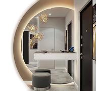Zhoudong 47in Anti-Fog Bathroom Mirror with Lighted, 30*43in Half Moon Backlit Dimmable 3 Color Makeup Mirror for Wall Mounted, Half Circle Home Decor Frameless Full Length Mirror with Touch Switch(Ri