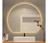 Zhoudong Led Frameless Bathroom Mirror Fogless 36/40", Half Circle Full Length Mirror with 3-Color Dimmable for Wall Mounted, Living Room Home Decor(Backlit,36inch)