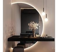 Zhoudong Semicircle Anti-Fog Mirror Bathroom Mirror, LED Backlit Vanity Mirror for Home Decor, Half Moon Frameless Wall Mirror, 3 Colors Light Entryway Full Length Mirror with Touch Button(Left cut,70