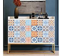 ZHOUHONG Tile Stickers Orange, Royal Blue, White - Geometric Pattern - PVC Material - Waterproof - 20x20cm/10 Pcs - Wall Decor