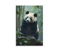 ZHOUKEG Giant Panda on Rock in The Rain Artistic Wall Mural Modern Hanging Decor Poster08x12inch(20x30cm)