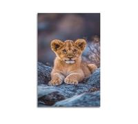 ZHOUKEG Little Lion on Rocks Artistic Wall Mural Modern Hanging Decor Poster12x18inch(30x45cm)