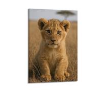 ZHOUKEG Little Lion on The Grassland Artistic Wall Mural Modern Hanging Decor Poster20x30inch(50x75cm)