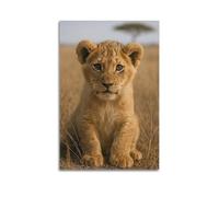 ZHOUKEG Little Lion on The Grassland Artistic Wall Mural Modern Hanging Decor Poster24x36inch(60x90cm)
