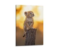 ZHOUKEG Little Lion on Tree Stump Artistic Wall Mural Modern Hanging Decor Poster12x18inch(30x45cm)