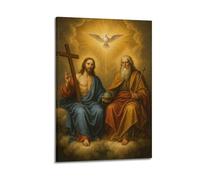 ZHOUKEG Religious Icon of Holy Trinity with Holy Spirit Dove Artistic Wall Mural Modern Hanging Decor Poster16x24inch(40x60cm)