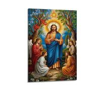 ZHOUKEG Religious Icon of Jesus with Saints And Angels Artistic Wall Mural Modern Hanging Decor Poster12x18inch(30x45cm)
