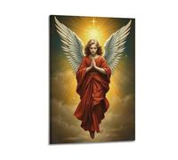 ZHOUKEG Religious Icon of Praying Angel in Red Robe Artistic Wall Mural Modern Hanging Decor Poster20x30inch(50x75cm)