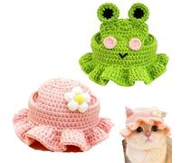 Zhouocea 2Pcs Cute Knitted Pet Hats (Frog & Flower) - Funny Bunny Costume for Rabbits, Large Guinea Pigs, Small Dogs/Cats, Perfect for Birthday Party, Christmas, Halloween, Easter & Travel