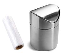 ZHOUWHJJ Essential-Mart Direct Countertop Brushed Stainless Steel Swing Lid Table Desk Car Mini Trash Can Trash Bin Set, Come with Trash Bag, 1.5 L / 0.40 Gal, 5 Color Options, Silver