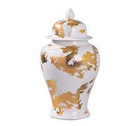 ZHOUXIAO Chinese Tradition Ginger Jar Vases With Lid and Gold Dragon Pattern, Porcelain Jar Large Ceramic Temple Jar Vase Handicraft With Lid Decorative for Home Decor White-M