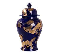 ZHOUXIAO Chinese Tradition Ginger Jar Vases With Lid and Gold Dragon Pattern, Porcelain Jar Large Ceramic Temple Jar Vase Handicraft With Lid Decorative for Home Decor blue-M
