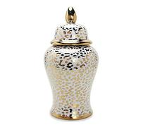 ZHOUXIAO Gold Ginger Jar With Lid,Ceramic Ginger Vase, Decorative Porcelain Flowerpot Jars Temple Jar With Lids,Leopard Print Flower Vases Decor for Table Centerpieces M