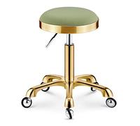 ZHOUXIAO Heavy Duty Adjustable Height Work Shop Stool With Wheels Not Easy To Wrap Hair Gold,Load-Bearing 440 Ib PU Leather Rolling Stool Swivel Salon Hairdressing Stool green