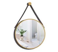 ZHOUXIAO Large Round Mirror for Wall Decor, Metal Frame PU Leather Strap Circle Hanging Mirror for Bathroom Bedroom Living Room, Entryway, Home 40cm