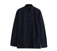 ZHOUXIAO Loose Tai Chi Uniform Men Chinese Traditional Kung Fu Clothes Cotton Linen Wing Chun Clothes, Long SleeveTang Suit Hanfu Jacket Shirt Coat Martial Arts Suit black-6XL