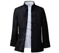 ZHOUXIAO Men's Chinese Traditional Long Sleeve Tang Suit Costume Martial Art Jacket Kung Fu Tops Coats Cotton Linen Tai Chi Clothes Zen Meditation Uniform black-XL