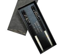 ZHOUXIAO Sterling Silver Wood Chopsticks Gift Set Gift Box,2 Pairs Black Reusable Japanese Luxury Silver Chopsticks With Case, High-Grade Non Slip Silver Chopsticks B