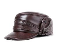 ZHOUXIAO Winter Aviator Hat with Ear Flaps for Men and Women, Windproof Waterproof Trapper Hat with Brim Warm Soft Unisex Trooper Russian Faux Fur Hat Cap Real Leather, Gift brown-57-58cm
