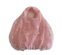 ZHOUXYFDC Mesh Beach Bag Women Small Transparent Tote Mesh Cloth Bags Daisy Embroidery Handbag Fruit Bag Little Decoration Purse For Girl(Light Pink Daisy)