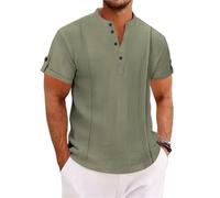 ZHOUXYFDC Short Sleeve Shirts Men Men's Summer Standing Collar Short-Sleeved Polo Shirts Double Button Front Casual Outdoor Beach Wind Solid Color Tops(Deep Green,XL)