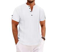 ZHOUXYFDC Short Sleeve Shirts Men Men's Summer Standing Collar Short-Sleeved Polo Shirts Double Button Front Casual Outdoor Beach Wind Solid Color Tops(White,M)