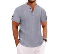 ZHOUXYFDC Short Sleeve Shirts Men Men's Summer Standing Collar Short-Sleeved Polo Shirts Double Button Front Casual Outdoor Beach Wind Solid Color Tops(Gray,S)