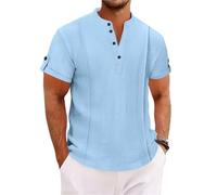 ZHOUXYFDC Short Sleeve Shirts Men Men's Summer Standing Collar Short-Sleeved Polo Shirts Double Button Front Casual Outdoor Beach Wind Solid Color Tops(Sky Blue,M)