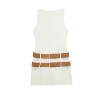 ZHOUXYFDC Sleeveless Dresses for Women Women Mini Dress with Double Belt Sexy Slim O Neck Sleeveless Short Dresses Casual Female High Street Vestidos(White,M)