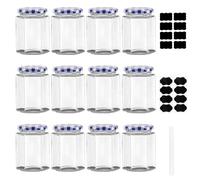 ZhouZGlass 12 Pack Small Glass Jars with Lids, Airtight 100ml Jam Jars with Blue Gingham Lids for Candle Making(Blue)