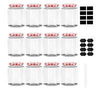 ZhouZGlass 12 Pack Small Glass Jars with Lids, Airtight 100ml Jam Jars with Red Gingham Lids for Candle Making(Red)