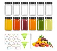 ZhouZGlass 12 Pcs Small Clear Glass Bottles with Lids, 2 oz Portable Leakproof Glass Jars with Funnels, Stickers, Lables, Wide Mouth Shot Bottles for Ginger Shots, Juice, Potion, Liquids, Whiskey