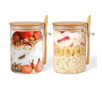 ZhouZGlass 16oz Overnight Oats Containers with Lids, Overnight Oats Jars with Spoons and Stickers, Leak-Proof Salad Meal Prep Jar for Cereal, Yogurt, Chia Pudding (2 PCS)