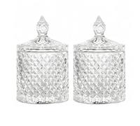 ZhouZGlass 2 Pcs Cotton Ball and Swab Holder, Crystal Glass Candy Jar with Lid, Clear Storage Decor Jar for Apothecary, Bathroom, Kitchen, and Pantry