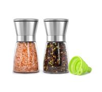 ZhouZGlass 2 Pcs Salt and Pepper Grinder, Stainless Steel Grinder Set, Adjustable Coarseness Salt Shakers for Spices, Sea Salts, Himalayan or Fresh Ground Pepper (180ML)