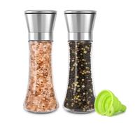 ZhouZGlass 2 Pcs Salt and Pepper Grinder, Stainless Steel Grinder Set, Adjustable Coarseness Salt Shakers for Spices, Sea Salts, Himalayan or Fresh Ground Pepper (200ML)