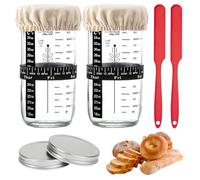 ZhouZGlass 2 Pcs Sourdough Starter Jar Kit Lid Set, 24oz/730ml Reusable Glass Round Jar with Thermometer, Feeding Date Band, Cloth Cover, Silicone Scrape, Bread Fermentation