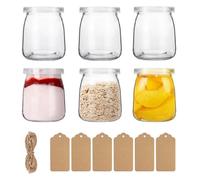 ZhouZGlass 200ml Yogurt Pudding Glass Jars, Clear Glass Pudding Jars with PE Lids for Jam, Honey, Wedding Favors, Shower Favors, Baby Foods (Set of 6)
