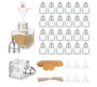 ZhouZGlass 24 Pcs Mini Salt and Pepper Shakers with Tone Tops, Clear Mini Glass Seasoning Jars, Spice Salt Shakers with Funnel for Wedding Party Home Restaurant Kitchen (Silver)