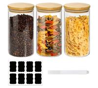 ZhouZGlass 3 Pack Glass Storage Jars with Bamboo Lid, Airtight Food Storage Jar with Labels, Round Clear Container for Candy, Cookie, Coffee Beans, Snacks, Spices (1300ML)