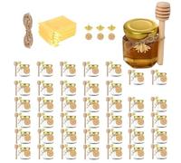 ZhouZGlass 40 Pack Mini Honey Jars, 1.5 oz Small Hexagon Glass Honey Jar with Wood Dipper, Gold Lid, Bee Pendants, Tags, Jute Twine, Gift Bags